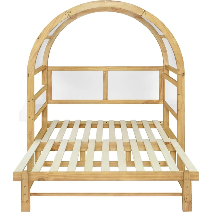 Gewölbedachbett erweiterbar mit Ausziehbett Funktion, Holzhaus Design aus Kiefer MDF, weiß-natur – Bild 7