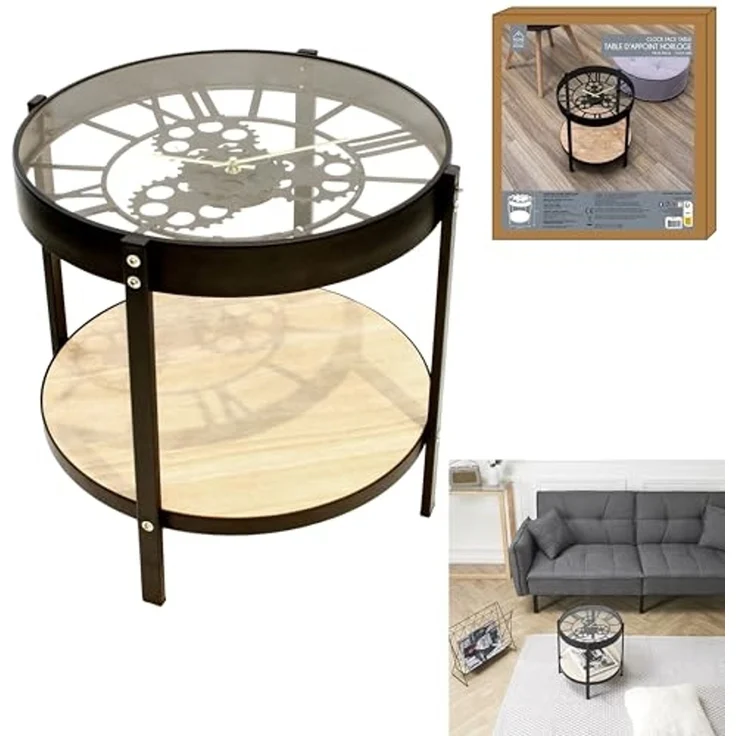 HOME DECO FACTORY Uhr Beistelltisch, 40.5 x 40.5 x 39 cm, Schwarz/Transparent – Bild 4
