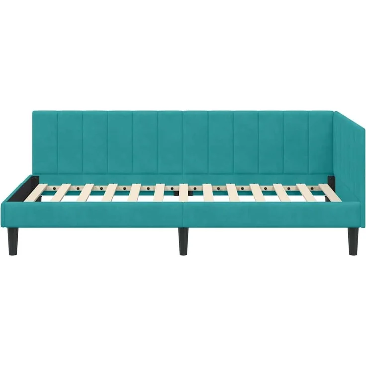 vidaXL Eckbettgestell mit Kopfteil Türkis 90 cm x 190 cm Samt 42016346 – Bild 4