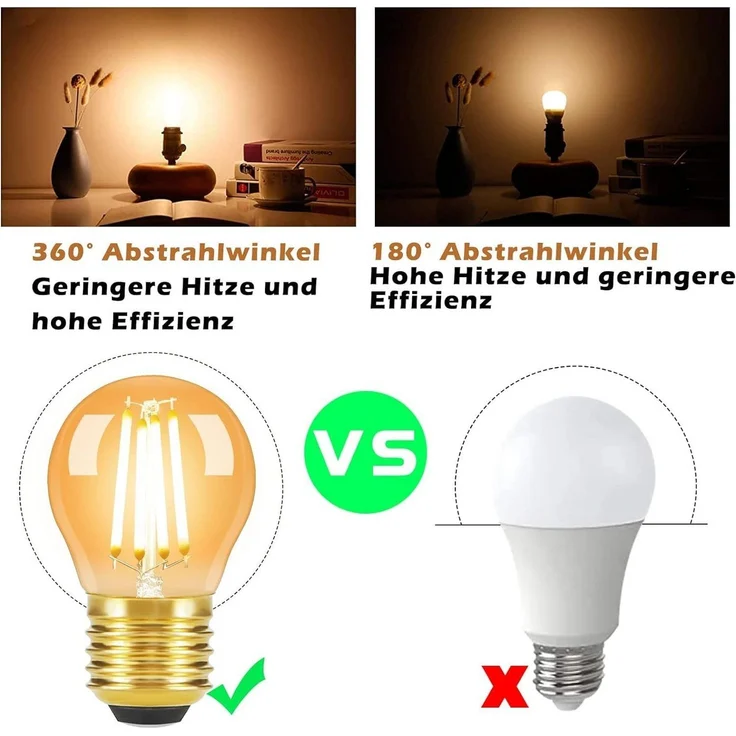 Nettlife LED-Leuchtmittel E27 6 stück Vintage Edison Glühlampe, E27, 6 St, Warmweiß, Hauses Restaurants Wohnzimmers Cafés – Bild 2