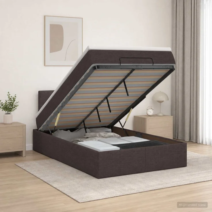 vidaXL Ottoman-Bett mit Matratze und LED Dunkelbraun 120 x 200 cm 3456901 – Bild 1