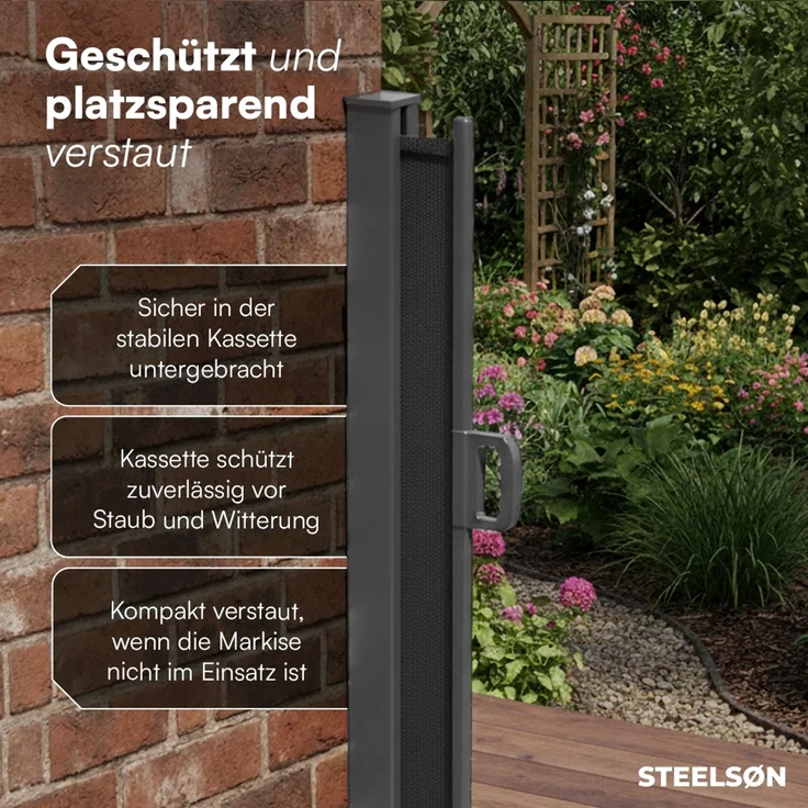 STEELSØN 'Zirella' Seitenmarkise mit Aluminium-Kassette, ausziehbar, 160x400 cm, anthrazit, Windschutz, wetterfest und blickdicht – Bild 6