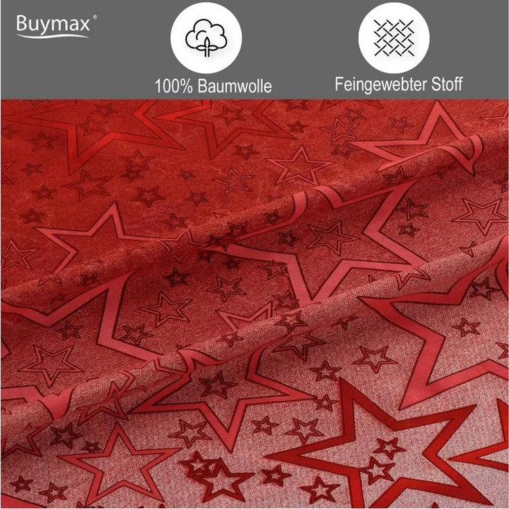 Buymax Bettwäsche Bettbezug-Set, Renforce: 100% Baumwolle, 3 teilig, 200x200 cm, mit Reißverschluss, Sterne Muster, Weiß Rot – Bild 3
