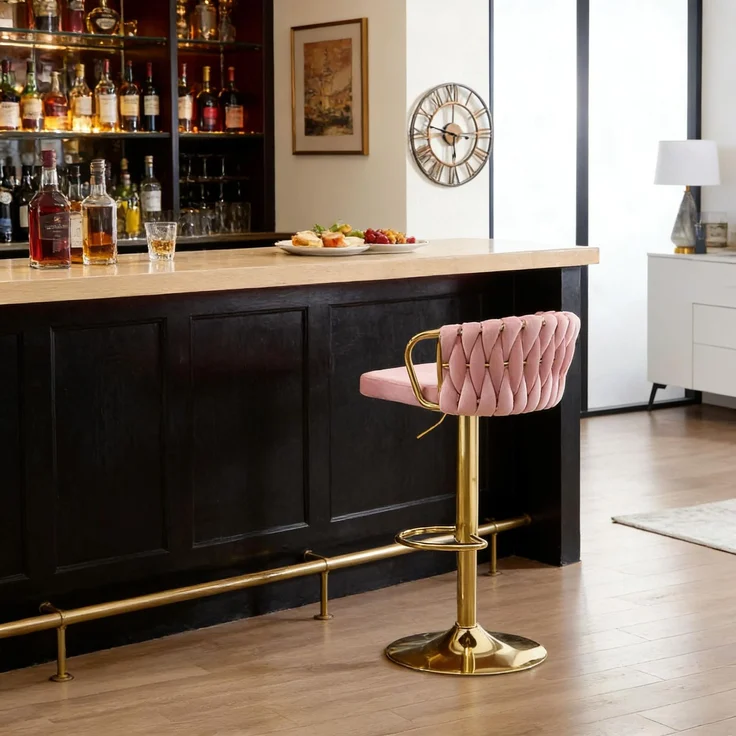 Elegante Bar-Hocker,Soft-Kissen-Tisch-Hocker,Bequeme Sitze,Küchenstuhl,Kaffeestuhl(Es ist nur ein Bar Stuhl enthalten)--Rosa--50.5x49.5x98cm--YOUDENOVA – Bild 6