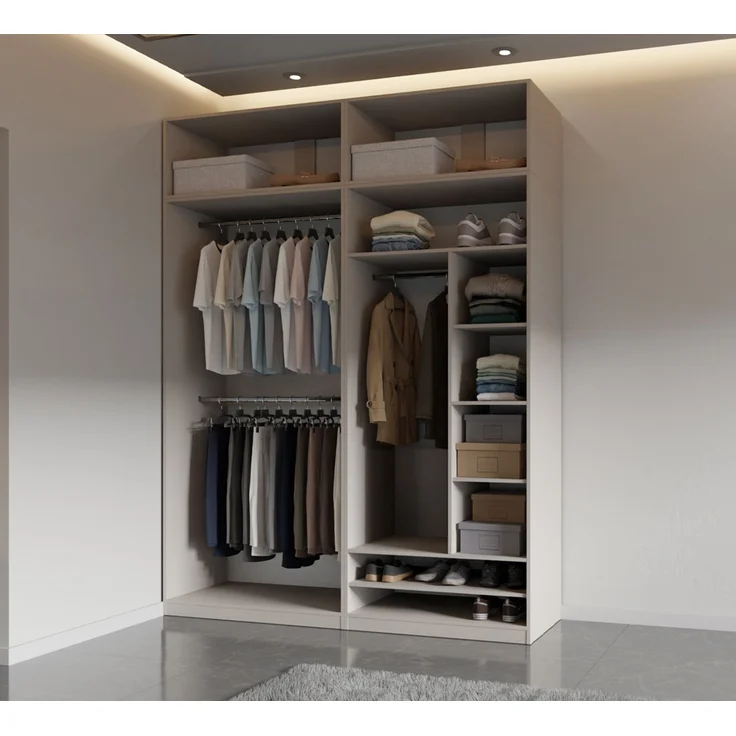 Marmex Möbel Tres Set-A/N Offener Modulschrank, Schrankset mit Aufsätzen, Ankleidezimmer Möbel, für Kleidung und Schuhe, laminierte Spanplatte, graubeige cashmere 190x246x51 cm – Bild 1