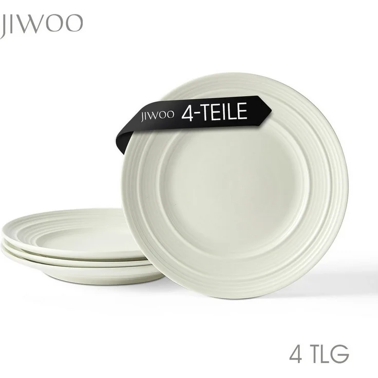 JIWOO Teller 4er Ø21,4cm, Salatteller Frühstücksteller Pastateller Dessertteller, (4 St), Keramik Hochwertiges Tellerset Weiß Mikrowellen spülmaschinenfest – Bild 5