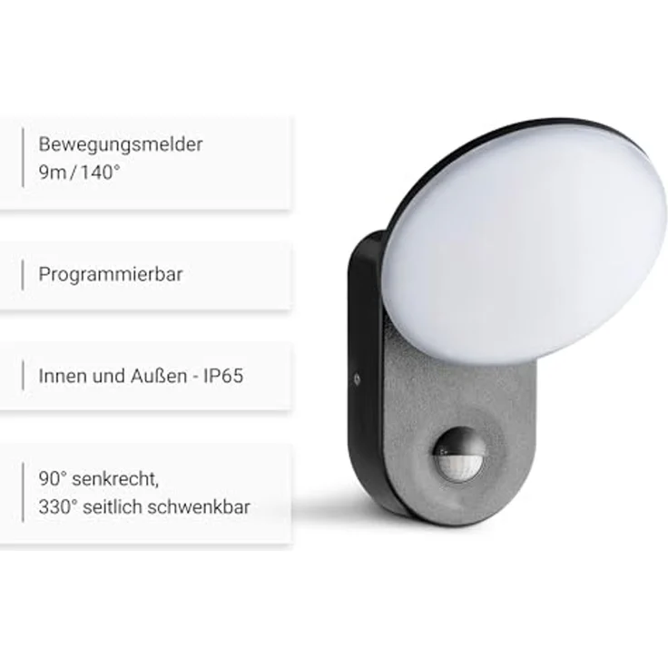 SEBSON Außen-Wandleuchte LED Außenleuchte Bewegungsmelder 9m/140° IP65, 15W 1300lm kaltweiß, Kaltweiß, Bewegungsmelder programmierbar – Bild 2
