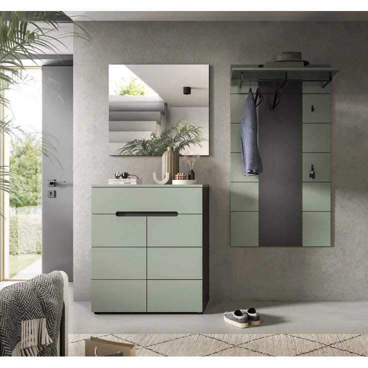 Garderoben-Set >Canu< in Basalt Grau / Smoke Green - 175x190x37cm (BxHxT)