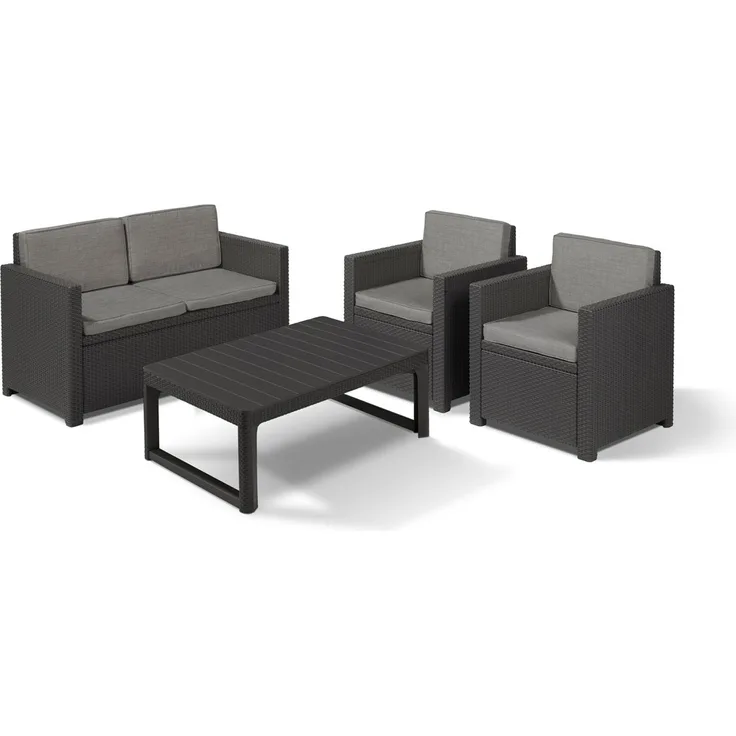Allibert Loungeset Victoria mit Tisch Lyon anthrazit - Premium - Rattanoptik, wetterfest