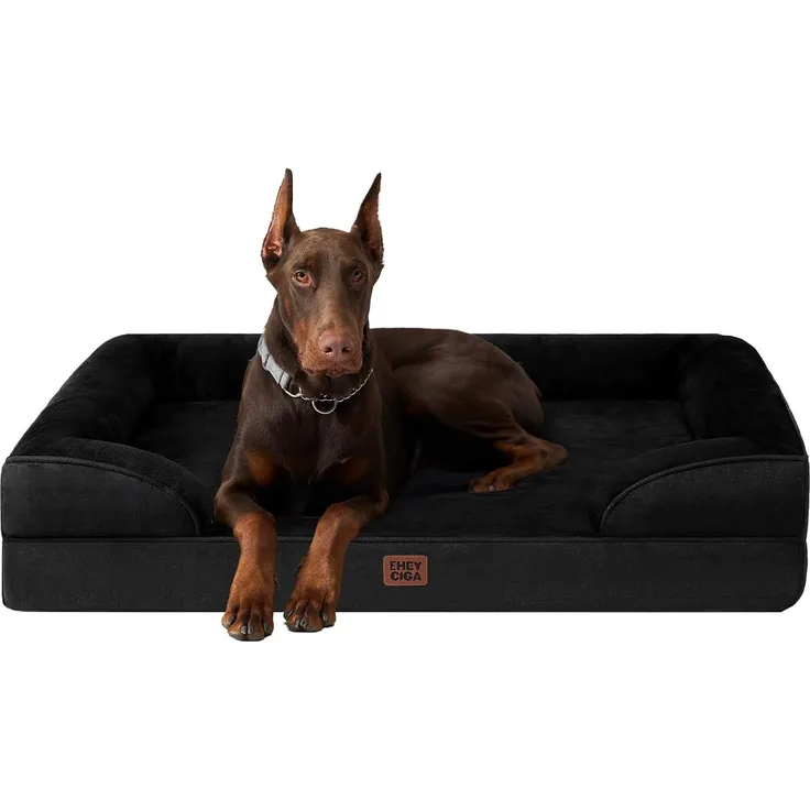 EHEYCIGA Orthopädisches Hundebett Grosse Hunde, Memory Foam XXL, Waschbar, Wasserdicht rutschfest, mit Hohem Rand, Schwarz