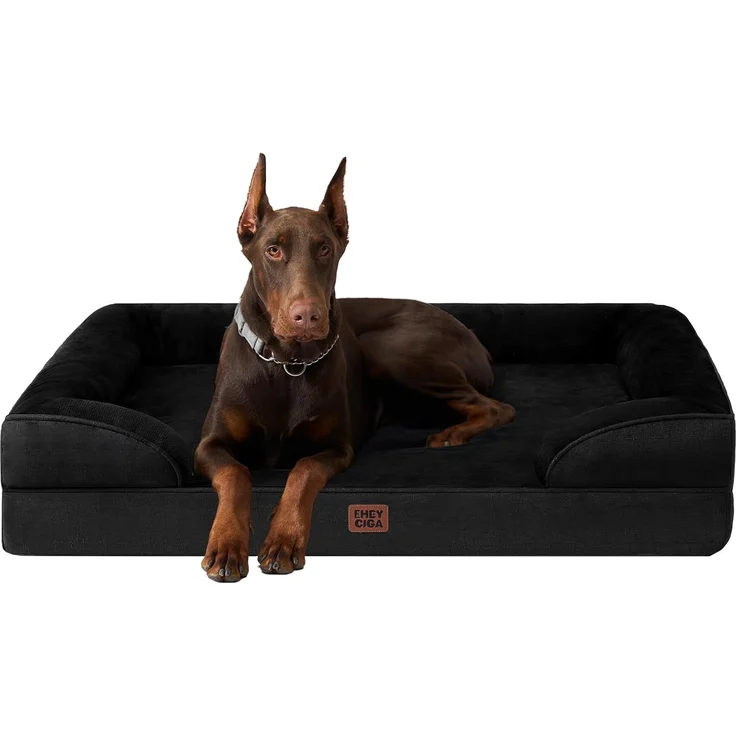 EHEYCIGA Orthopädisches Hundebett Grosse Hunde, Memory Foam XXL, Waschbar, Wasserdicht rutschfest, mit Hohem Rand, Schwarz