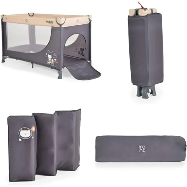 Moni Reisebett Tommy, 2 Ebenen Faltmatratze Seiteneingang Tragetasche Laufstall beige – Bild 6