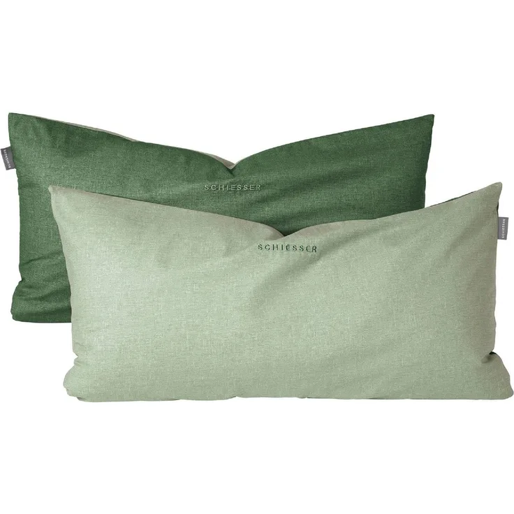 Schiesser Kissenhüllen, 2 Stück, Wendeoptik, Made in Green, Baumwolle in Renforcé-Qualität, 40x80 cm, Hellgrün-Grün
