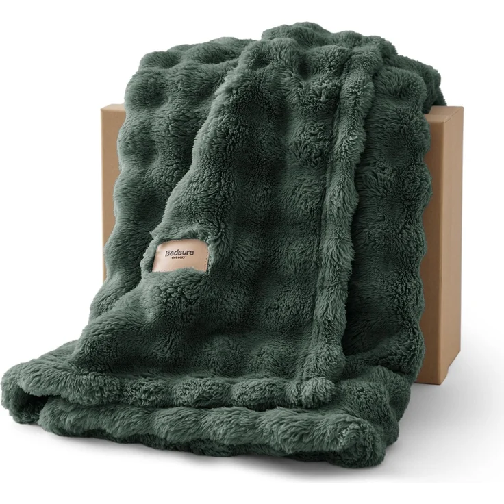 BEDSURE Kuscheldecke Flauschig Bubble Decke - Dunkelgrün, 130x170 cm | Sofadecke, Dicke Fleecedecke, Tagesdecke für Zimmer Deko, Wolkenweich & Atmungsaktiv Wolldecke, Geschenk für Frauen