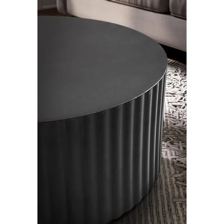 FINEBUY Couchtisch FB92224 (67x67x31 cm, Sofatisch Rund Schwarz, Wellenmuster), Wohnzimmertisch Kaffeetisch Eisen Modern – Bild 6