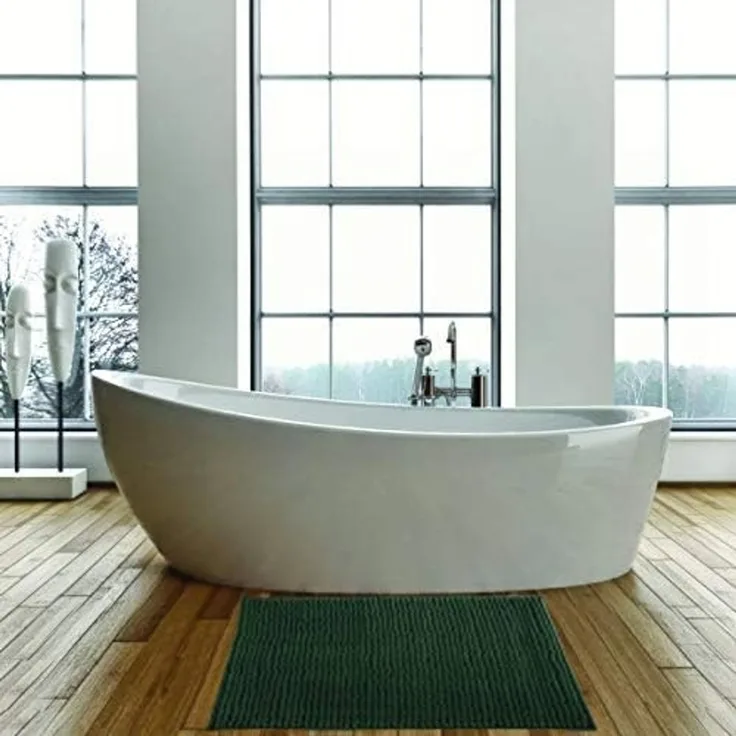 MSV Badteppich Badvorleger Duschvorleger Chenille Hochflor Badematte 50x80 cm – Dunkelgrün