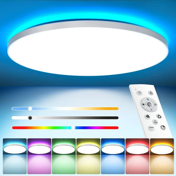 Led Deckenleuchte Dimmbar mit Fernbedienung 24W RGB Farbwechsel LED Deckenlampe Flach Rund Deckenbeleuchtung 3000K-6500K 2400LM für Schlafzimmer Küche Wohnzimmer Korridor Balkon Badezimmer Esszimmer
