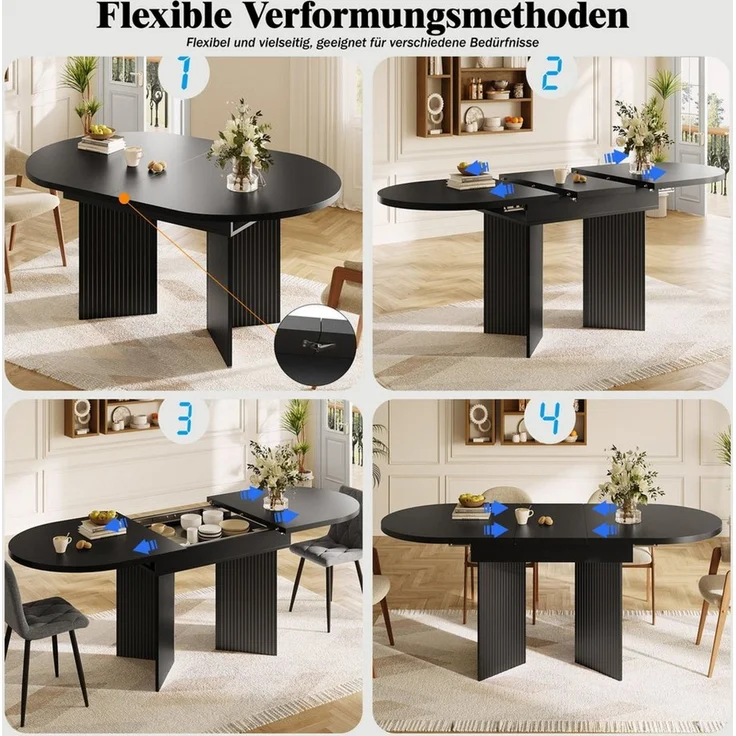Odikalo Esstisch Küchentisch Wohnzimmertisch, Ausziehbar (120-160×80cm), Tisch, Küchentisch, Ausziehtisch, mit Hilfe innenliegender Einlegeplatten auf 120-160cm ausziehbar, für Küche und Wohnzimmer) – Bild 3