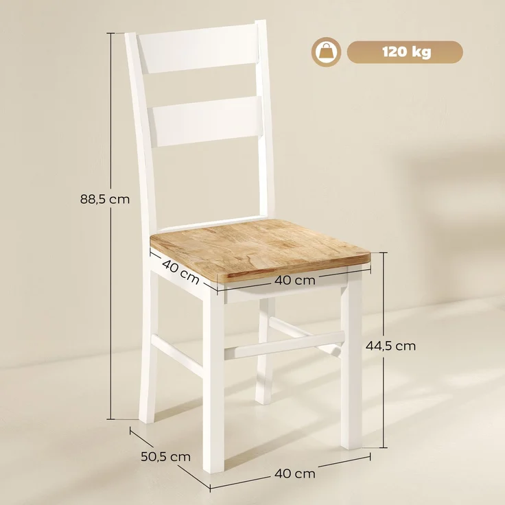 Wohnora-2er-Set Küchenstühle, Kautschukholz, gebogene Sprossenlehne, Weiß,H 885cm x T 505cm x B 400cm,Eiche – Bild 4