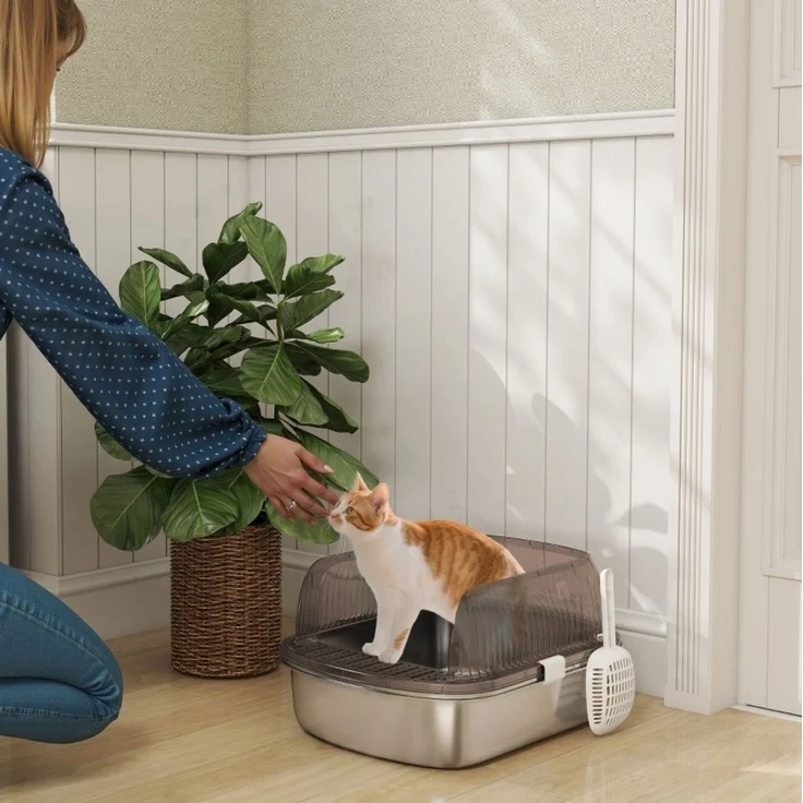 Katzentoilette aus Edelstahl mit hohem Rand, 53x42x27 cm, Kohlegrau – Bild 2
