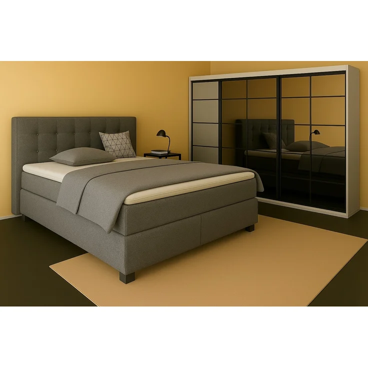 Boxspringbett TOM 120x 200 cm mit Matratze und gepolstertem Kopfteil. Farbe Dunkelgrau – Bild 1