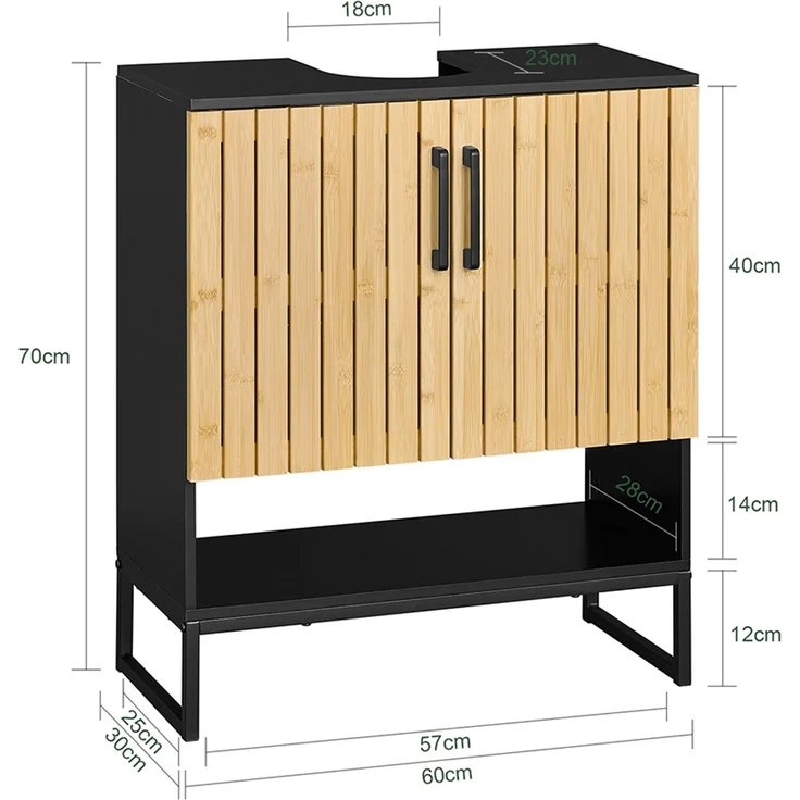 SoBuy BZR202-SCH Waschbeckenunterschrank, MDF, Lackiert, Bambus, 60 x 70 x 30 cm – Bild 3