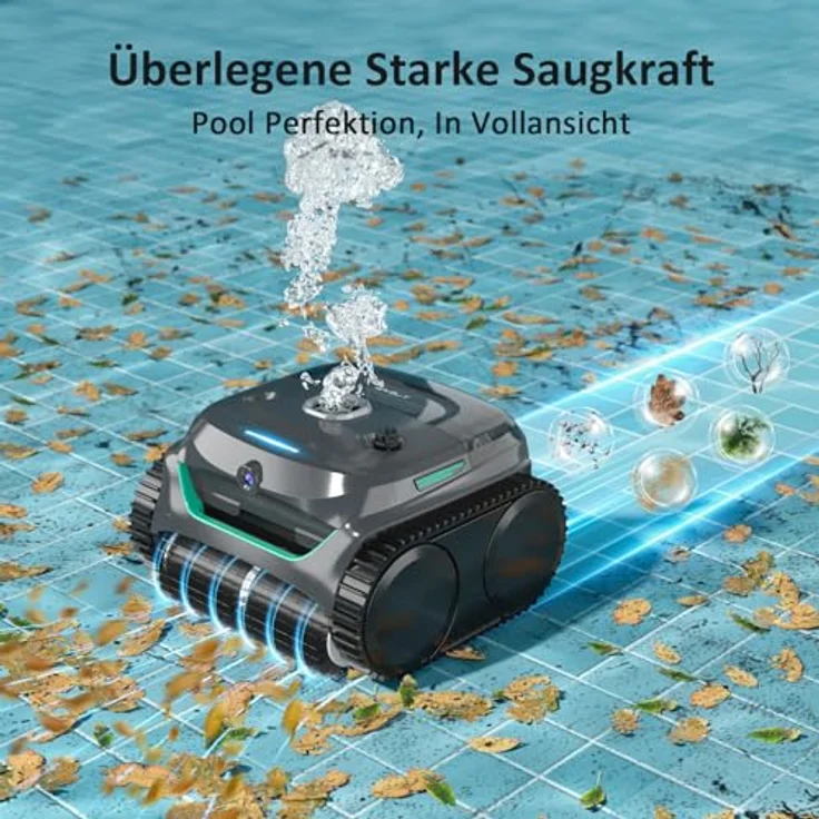 WYBOT C2 Vision, Kabelloser Poolroboter mit KI-Kamera, Zweischicht-Filterung und starker Saugleistung für Pools bis 180㎡ (Grau-Grün) – Bild 3