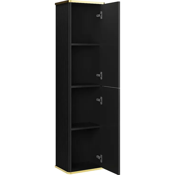 Vente-unique - KELIZA Badezimmersäule und -regal Holz, Platte Schwarz - B 25 cm x H 140 cm x L 35 cm – Bild 4