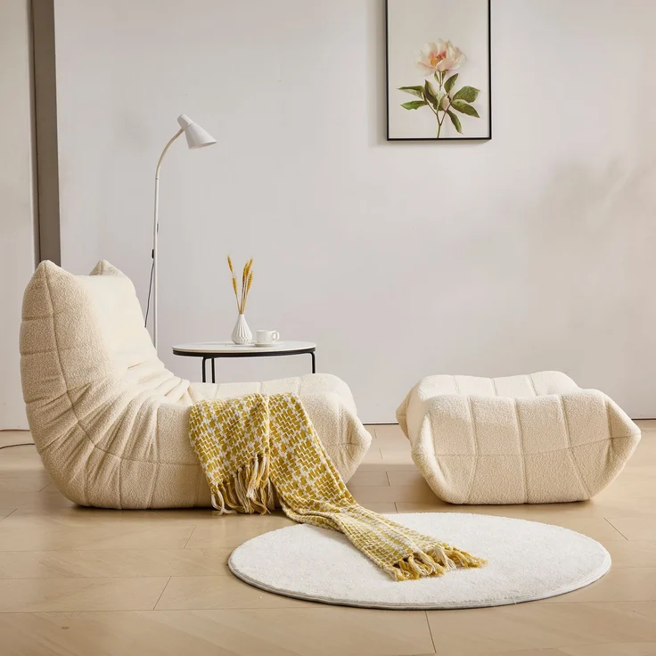 Loungesofa, Beige, Teddy-Vlies, hochdichter Schaumstoff, ergonomisch, 20 kg – Bild 5