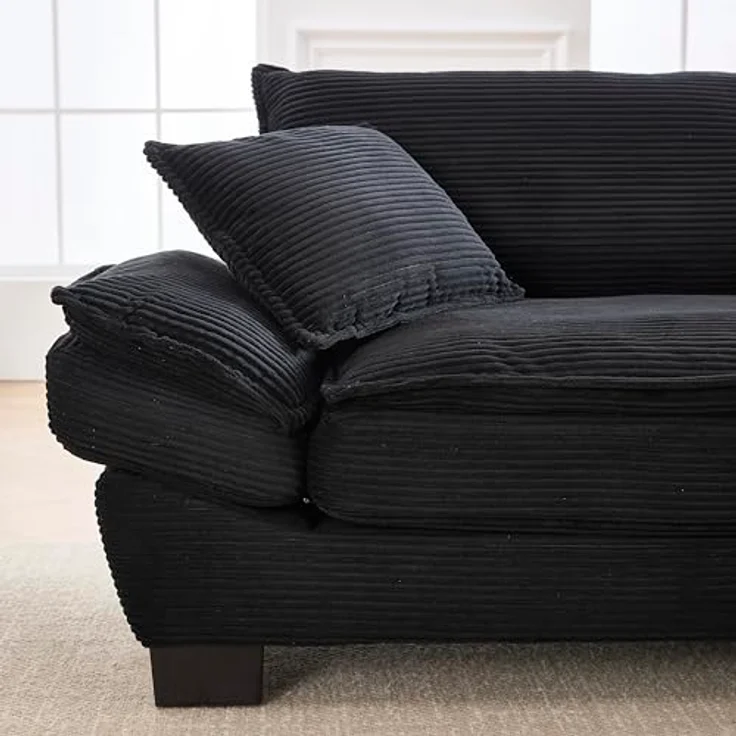 Ball & Cast Couch mit Schlaffunktion, Samt Sofa 2 Sitzer mit Kissen für das Wohnzimmer Wohnung Schlafzimmer, 224 x 81 x 81 (BxHxT), Schwarz – Bild 11