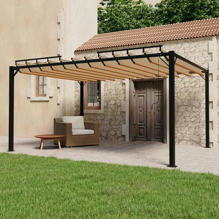 vidaXL Pergola mit Lamellendach 3x4 m Taupe Stoff und Aluminium 313928 – Bild 1