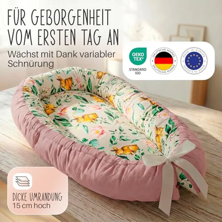 LULANDO Babynest, multifunktionales Kuschelnest für Babys und Säuglinge, Standard 100 von Oeko-Tex, Nestchen, Reisebett, 100% Baumwolle, antiallergisch, hergestellt in der EU – Bild 3