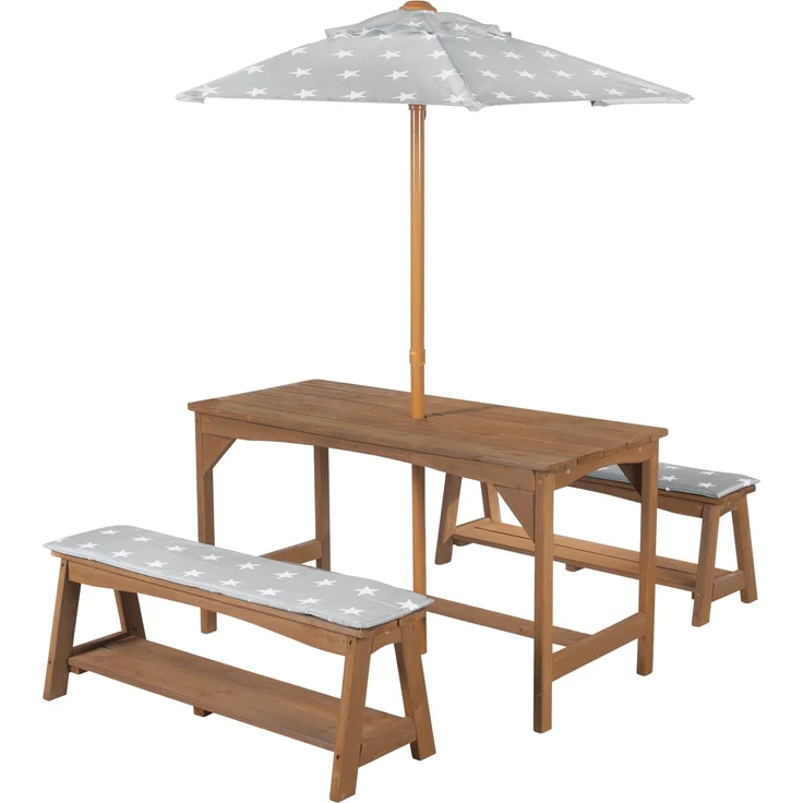 roba Kindersitzgruppe 'Outdoor+' - 'Little Stars' Sonnenschirm & Sitzauflagen - Massivholz - Teak – Bild 1