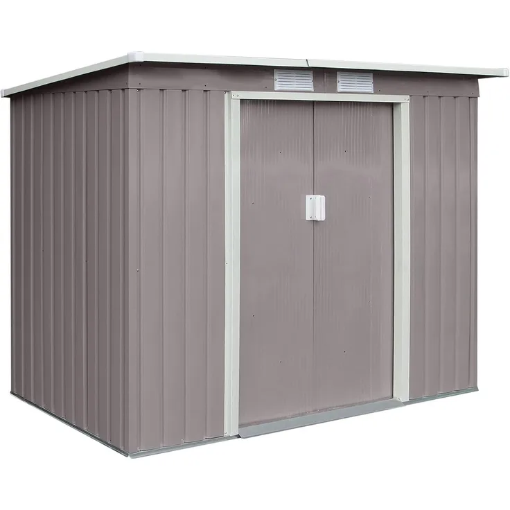 HATTORO P100 Metall Gerätehaus Geräteschuppen Garten Schuppen Gartenhaus Pultdach Hellgrau