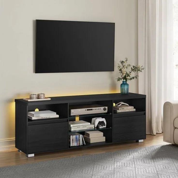 Vasagle TV-Schrank Fernsehtisch mit LED-Beleuchtung, 2 Schränke, 160 cm