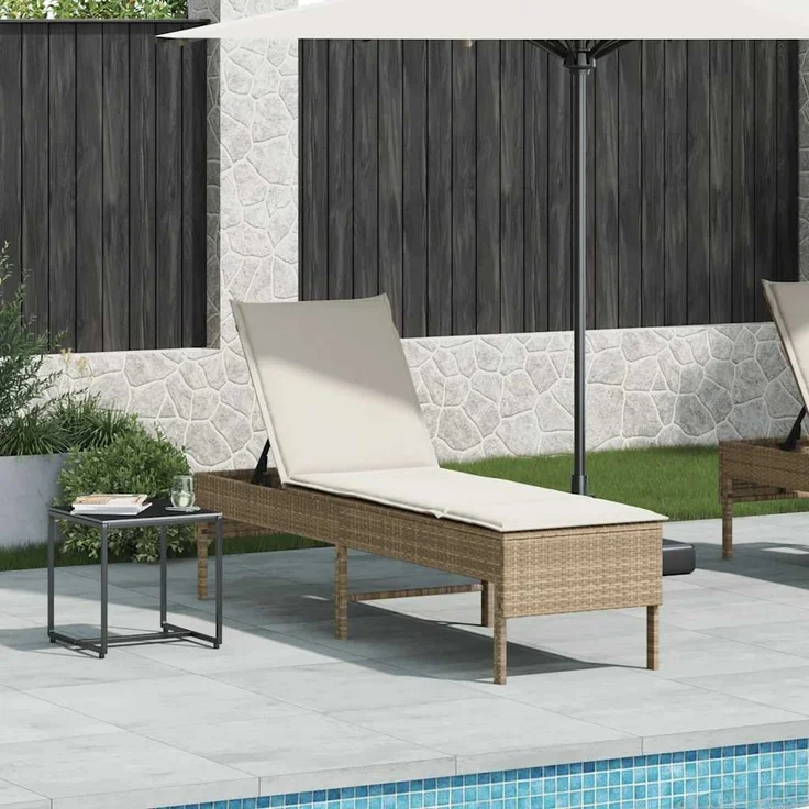vidaXL Sonnenliege mit Auflage Beige 55x200x44 cm Poly Rattan 4104104 – Bild 2
