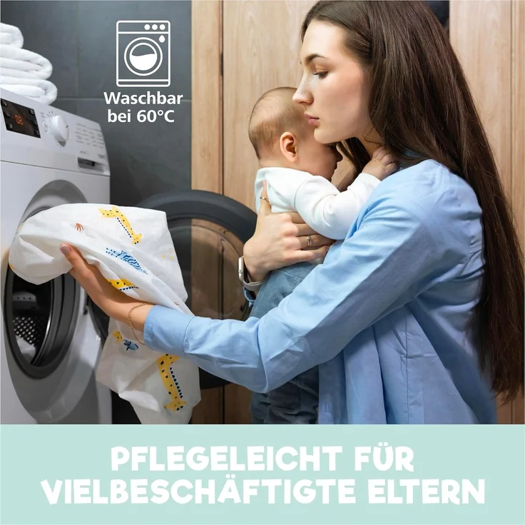 2X Spannbettlaken aus 100% Baumwolle mit Gummiband - 1X Matratzenschoner aus 100% wasserdichtem Material - 3er-Set - 55x90 cm - Fuchs – Bild 7