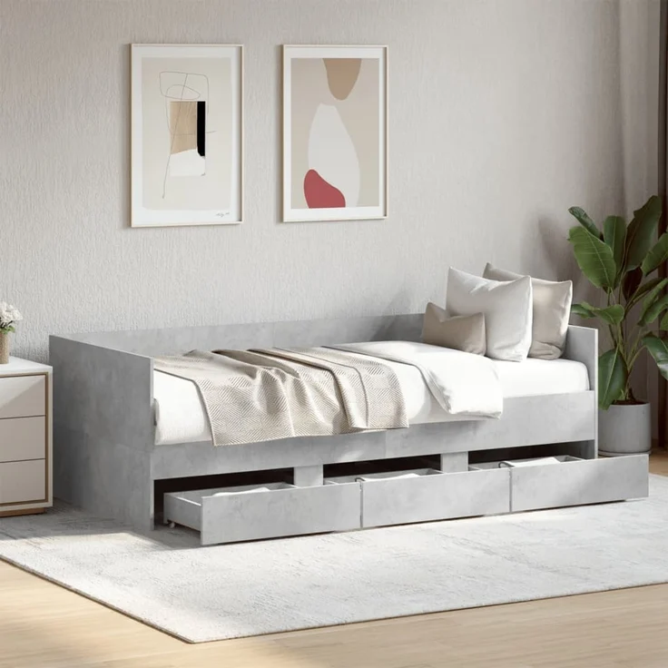 vidaXL Tagesbett mit Schubladen ohne Matratze Betongrau 100x200 cm 3280814 – Bild 1