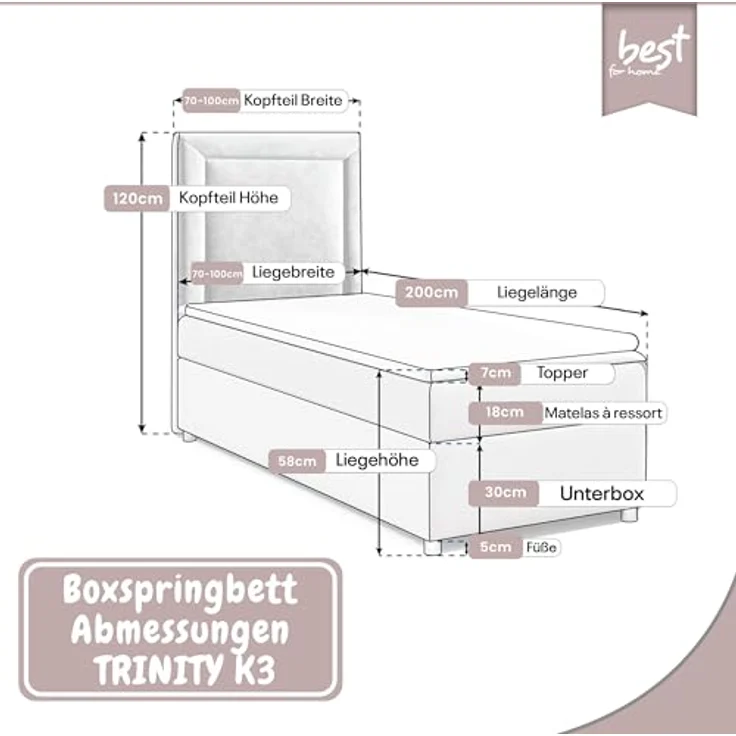 Best For Home Trinity K3 Single Bed Box Spring Bed with Bonnell Spring Mattress – Bild 3