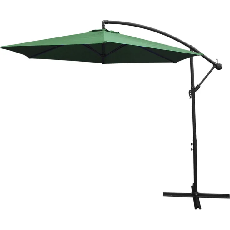Monstershop Freitragender Sonnenschirm, Grün, 300x300 cm, UV-beständig mit Kurbelmechanismus, hochwertiges Polyester, Gratis Regenhülle