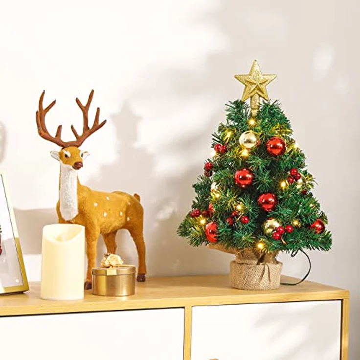 Yorbay Künstlicher Weihnachtsbaum Mini Weihnachtsbaum mit warmweiß LEDs, 8 Licht Modi, 40cm Tisch-Tannenbaum mit Stern-Baumspitze und Deko, Batterie betrieben, für Weihnachten, Advent, künstlich, Geschmückt – Bild 8