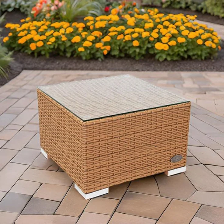 RS Trade 'Toscana' Beistelltisch mit verstärktem Alu-Gerüst, Polyrattan, Natur, 50 x 50 x 32 cm – Bild 2