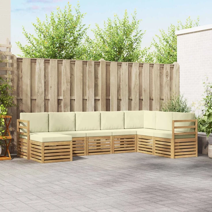 vidaXL Outdoor-Sofagarnitur 8 stk. 8-Sitzer Weiß und Creme Polyester 3392295 – Bild 1