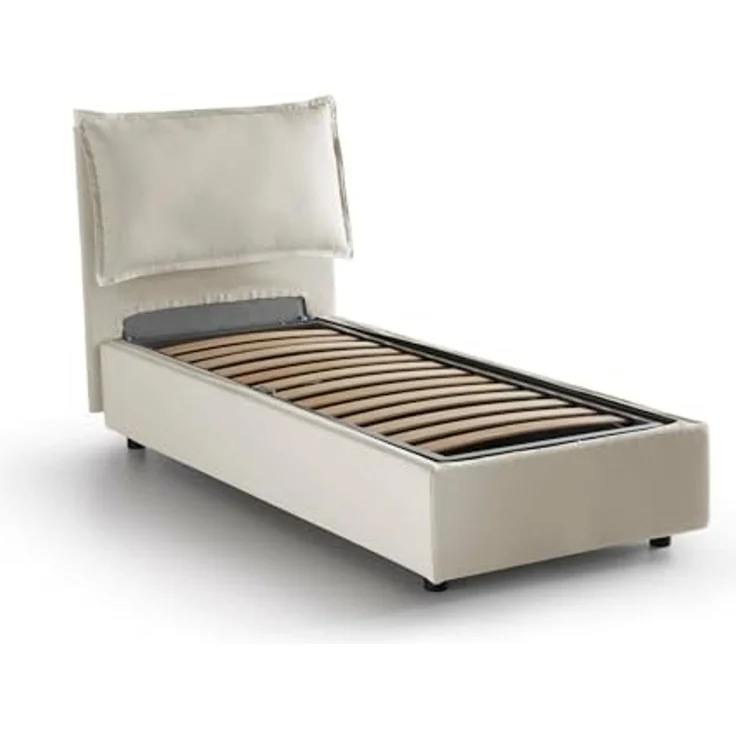 Talamo Italia - Einzelbett Carla, Bettkasten mit Stoffbezug, 100 % Made in Italy, Öffnung vorne, geeignet für Matratzen 90x200 cm, Beige – Bild 3