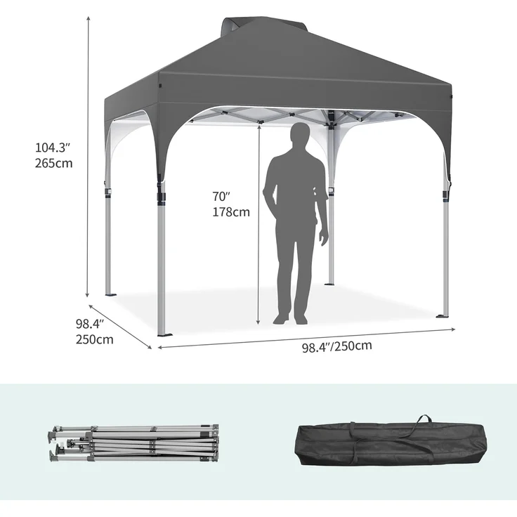 YITAHOME 2,5 x 2,5m wasserdichte Pavillon Faltpavillon, Faltbarer Pop up Pavillon Outdoor Anti-UV Gartenpavillon Höhenverstellbarfür Alle Jahreszeiten Für Party Camping Märkte Pool Festival,Dunkelgrau – Bild 6