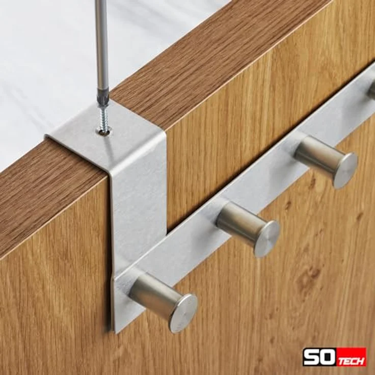 SO-TECH® Türgarderobe Garderobenleiste LINEA 380 x 110 mm, mit 6 Haken Türhaken, (1-St), Edelstahl matt gebürstet, für 40 mm Türen ohne Falz – Bild 5