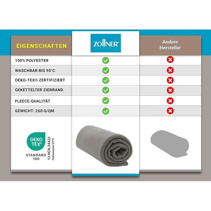 ZOLLNER Kuscheldecke, 130x170 cm, taupe (grau) – Bild 6