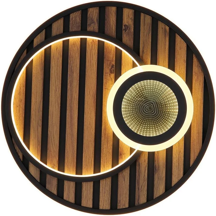 GLOBO LIGHTING LED Deckenleuchte, LED-Leuchtmittel fest verbaut, Warmweiß, Deckenleuchte 3-Stufen LED 3D-Effekt Wohnzimmerleuchte Holz schwarz – Bild 3