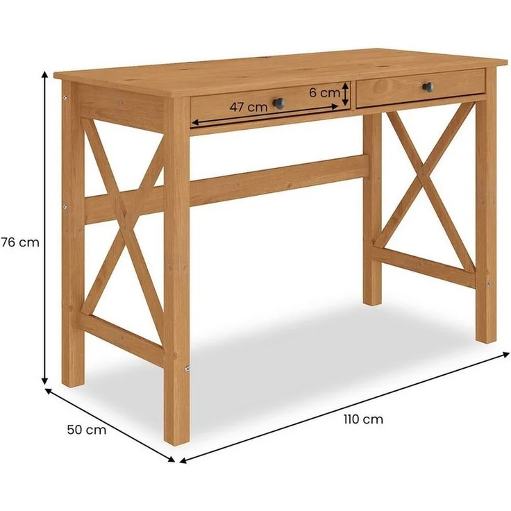 IDIMEX Schreibtisch ADRIAN, Bürotisch mit 2 Schubladen aus Massivholz, Computertisch Landhaus – Bild 3