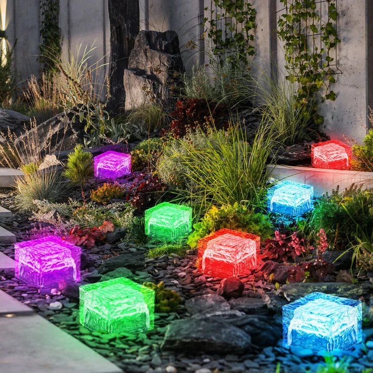 4er Set RGB LED Solarleuchte, Eiswürfel Design, H 5,4 cm – Bild 4